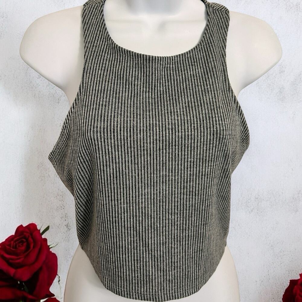 Urban Outfitters Sparkle & Fade Gray Ribbed Crop Tank Top Sz M Racer-Back Blouse